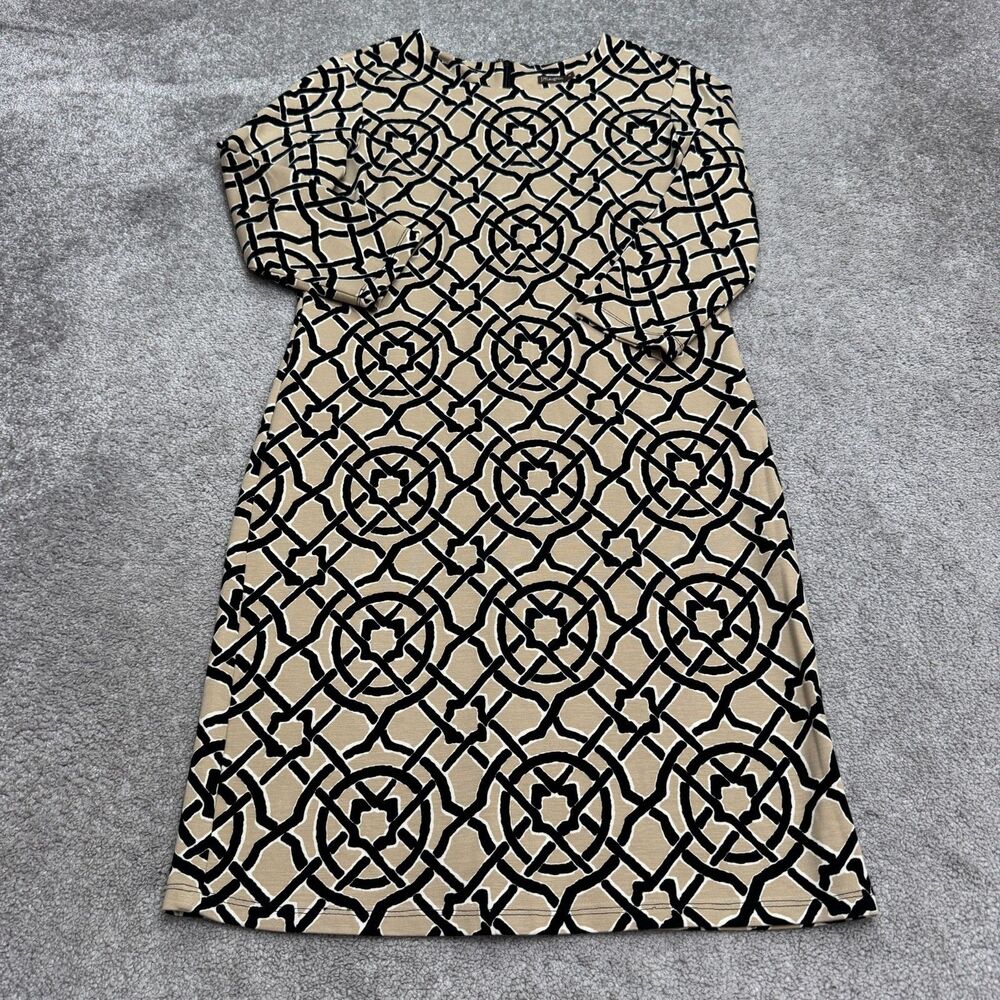 J. McLaughlin Catalina Cloth Geometric Sheath Dress Womens M Tan Black Stretch